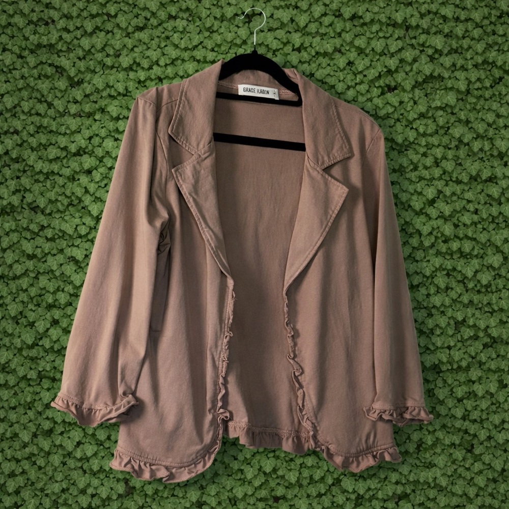 Grace Karin Mauve Ruffle Hem Open-Front Blazer Cardigan | Size Small